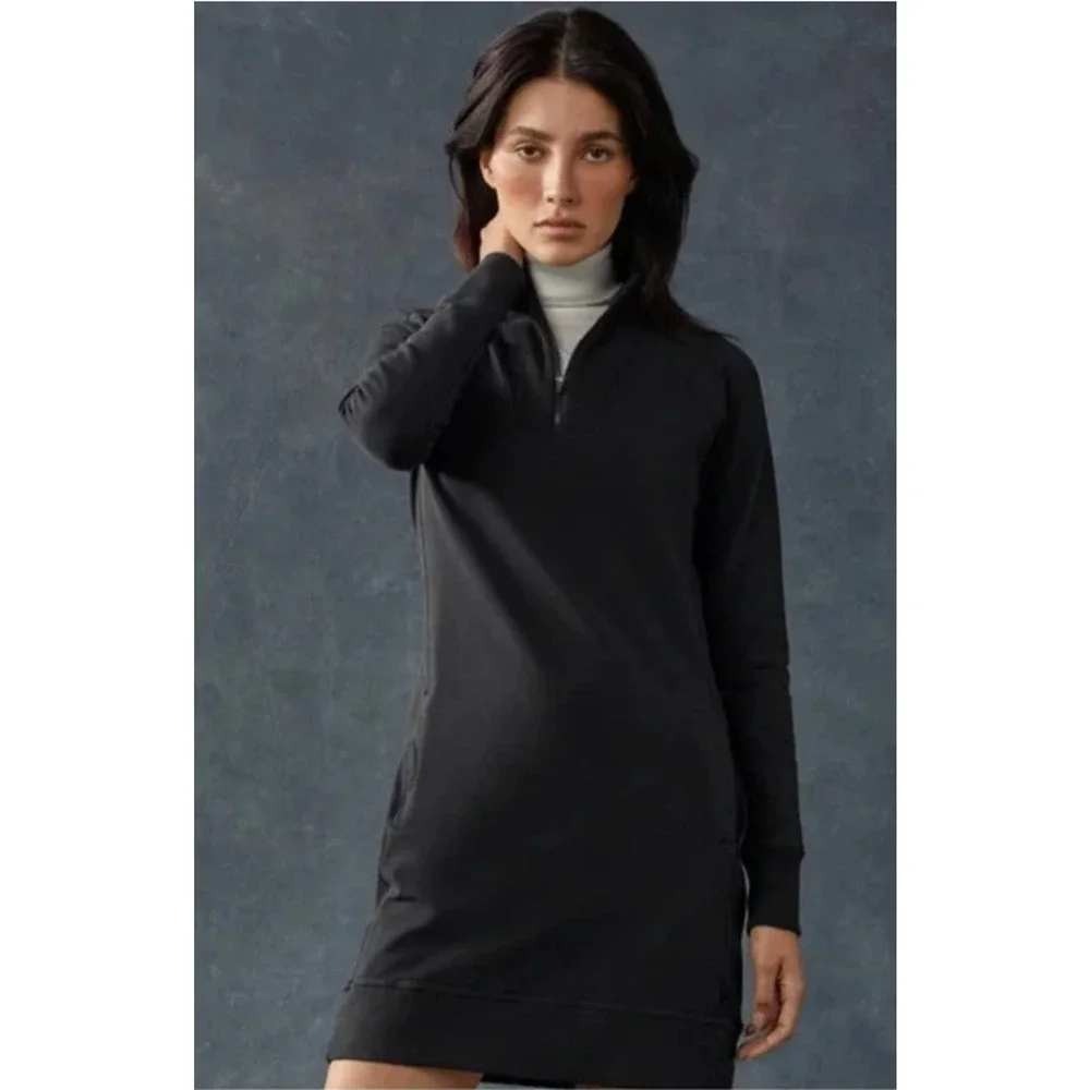 American Giant Womens Quarter Zip Sweatshirt Dress Black S Made in USA